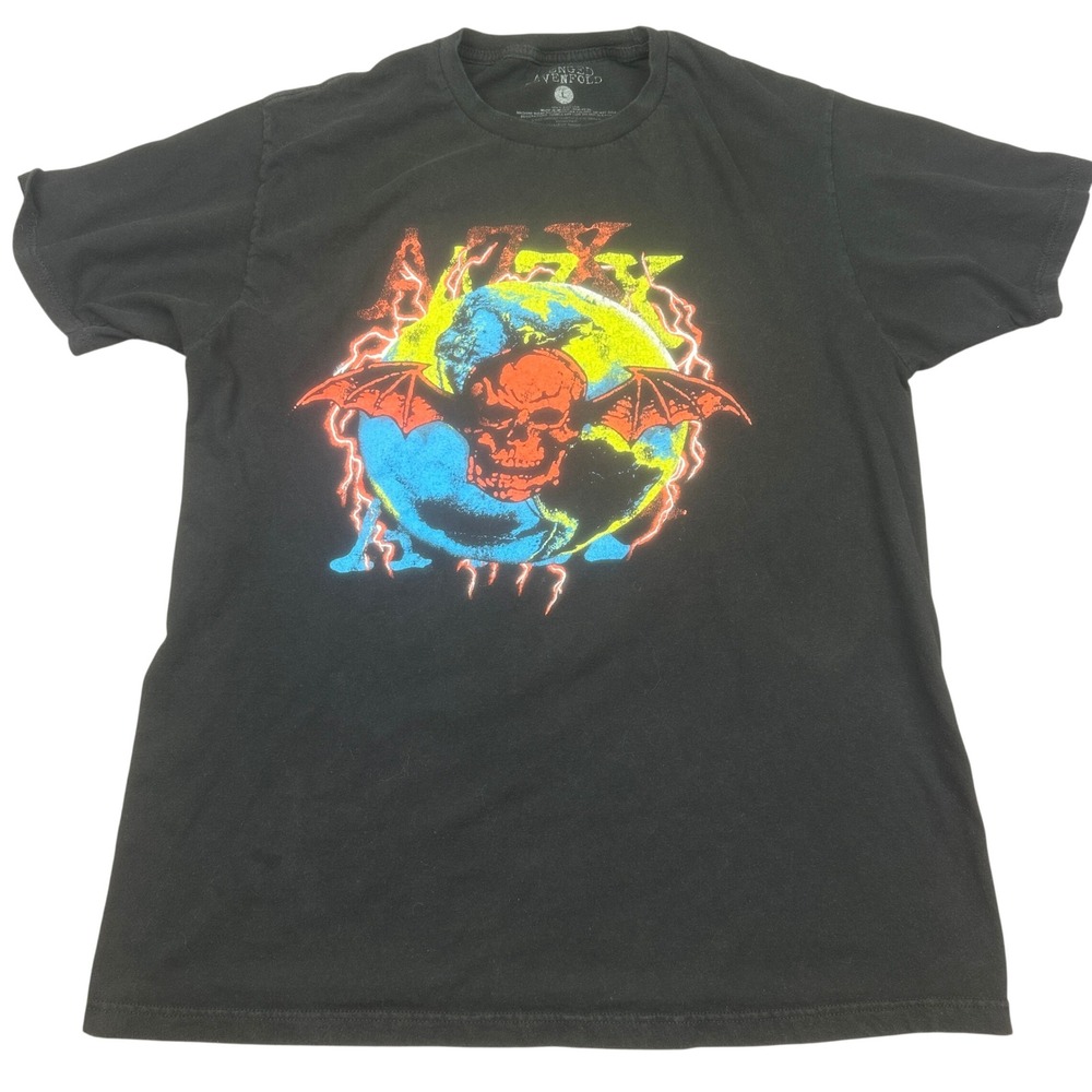 Avenged Sevenfold Mens Deathbat Globe Graphic T-Shirt L Black 2022 Band Merch